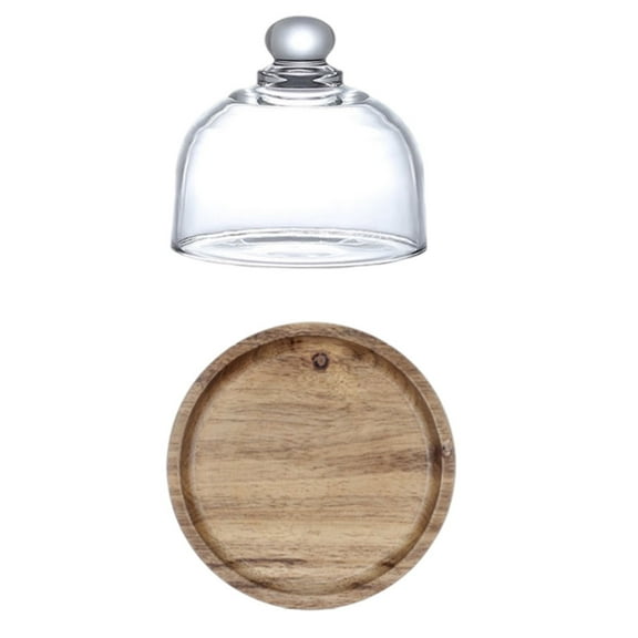 Qnmwood Mini Wooden Cake Stand with Clear Glass Dome Cover, Perfect for Parties, Events, and Dessert Display