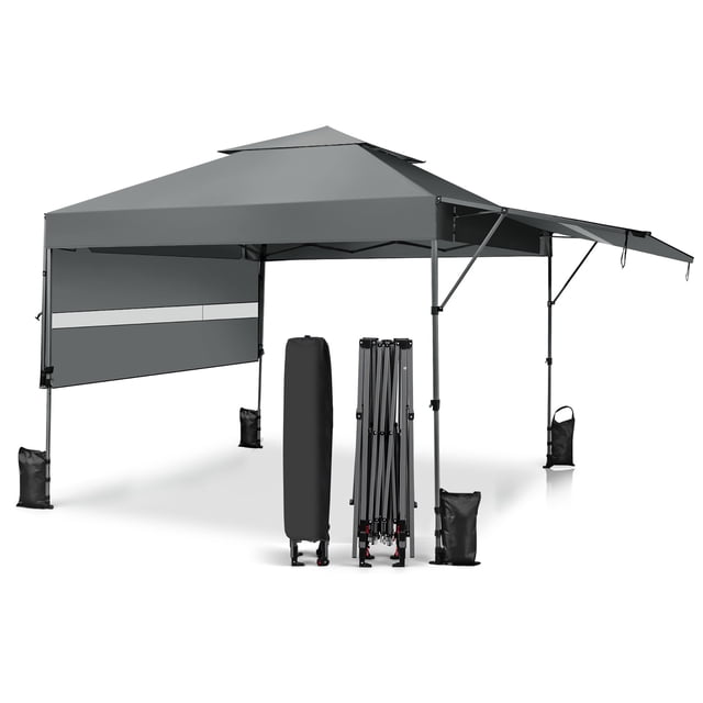 Costway 10'x17.6'Outdoor Instant Pop-up Canopy Tent Dual Half Awnings Adjust Patio Gray