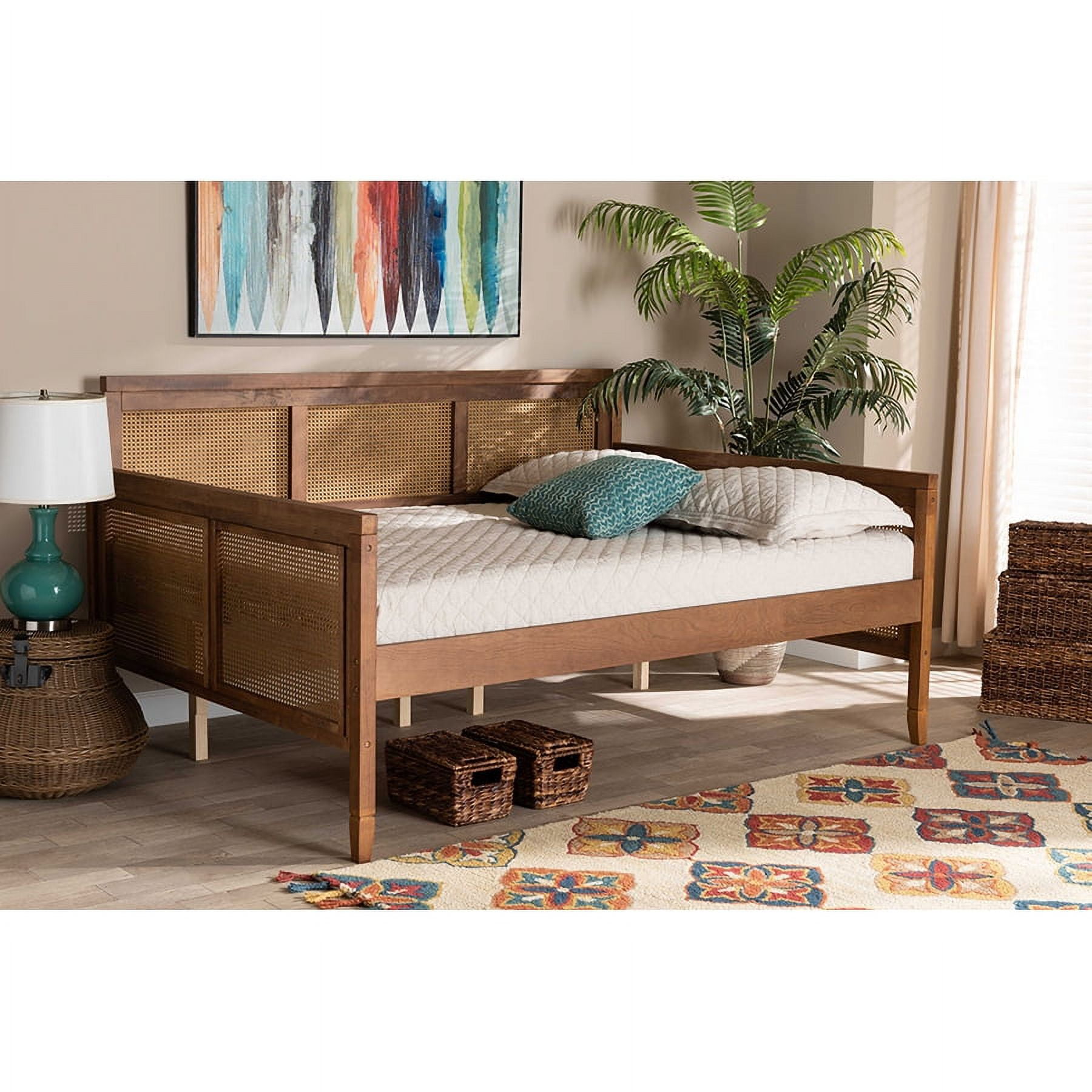 Baxton studio toveli vintage french inspired ash wanut finished wood and synthetic rattan daybed discount