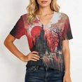 thumbnail image 4 of DORKASM Women's Halloween Shirts V Neck Funny Print Fashion Tops Short Sleeve Spooky Ghost Graphic 2026 Blouse Skeleton Fall Winter Causal T Shirt Red S, 4 of 5