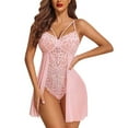 thumbnail image 2 of uublik Bodysuit Set Pajamas For Women Valentine's Day Bodysuit V Neck Sleepwear Lounge Nightgown Pink, 2 of 4