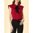 thumbnail image 5 of MODA NOVA Juniors Ruffled Bow Tie Peter Pan Collar Button Down Chiffon Shirt, 5 of 6