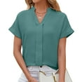 thumbnail image 2 of ameIAEA V Neck Blouses for Women Dressy Casual Work Shirts Roll-up Short Sleeve Business Tops, 2 of 6