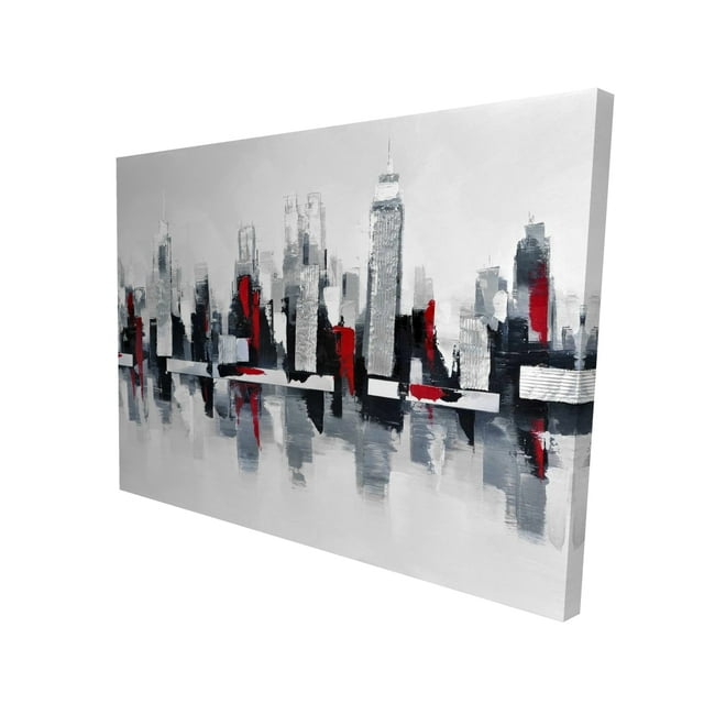 Paysage Urbain Gris et Rouge - Toile 36"x48 Pouces - Impression à la Demande