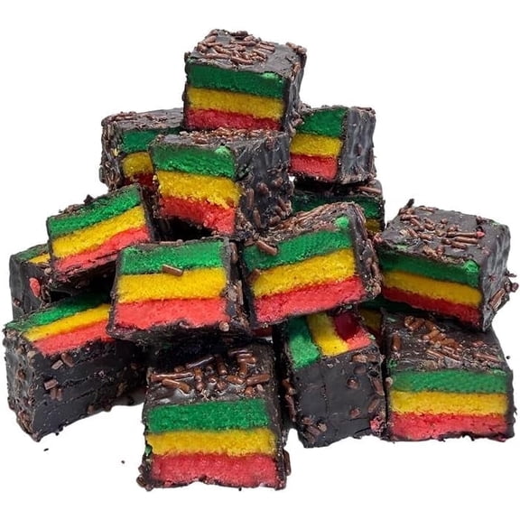 Rainbow Layer Gourmet Cookies – Authentic Almond Rainbow Cookies with Fruit Filling – Classic Italian Сakebites– Colorful Italian Desserts, Holiday Chocolate cake- Christmas, Birthday-16oz