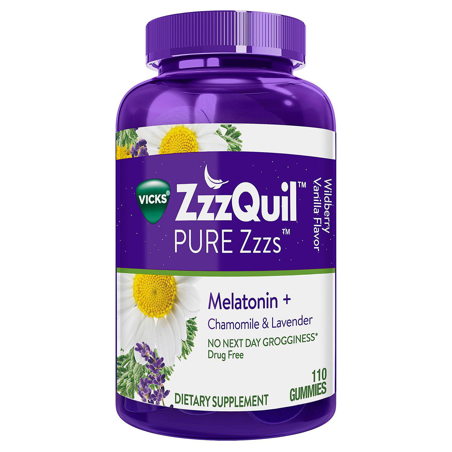 The Vicks ZzzQuil PURE Zzzs Melatonin Natural Flavor Sleep Aid Gummies ...