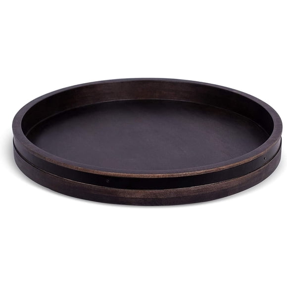 BIRDROCK HOME Plateau Tournant en Bois pour Susan Paresseux - Organisateur d'Épices pour Table de Cuisine, Salle à Manger, Garde-Manger et Comptoir - Plateau Rotatif pour Condiments - avec Accents en Fer Bruni - Grand 18 Pouces, Noir