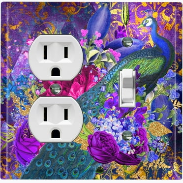 Metal Light Switch Plate Outlet Cover Elegant Floral Peacock Damask Purple PEA022