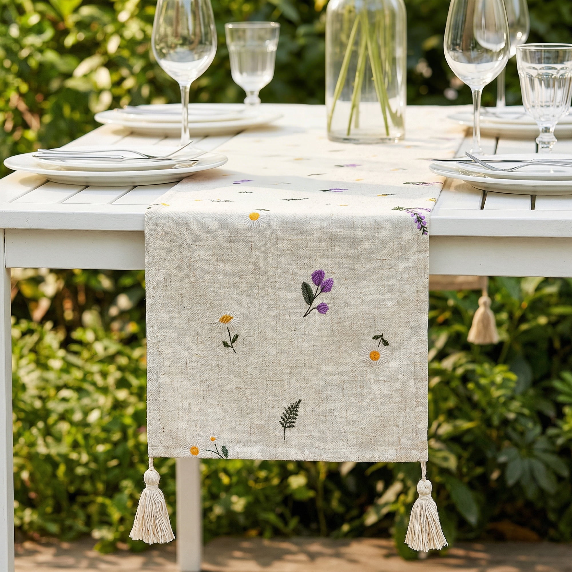 Unique Bargains Table Runner for Kitchen Decor with Tassel Lavender 11.8x78.7in