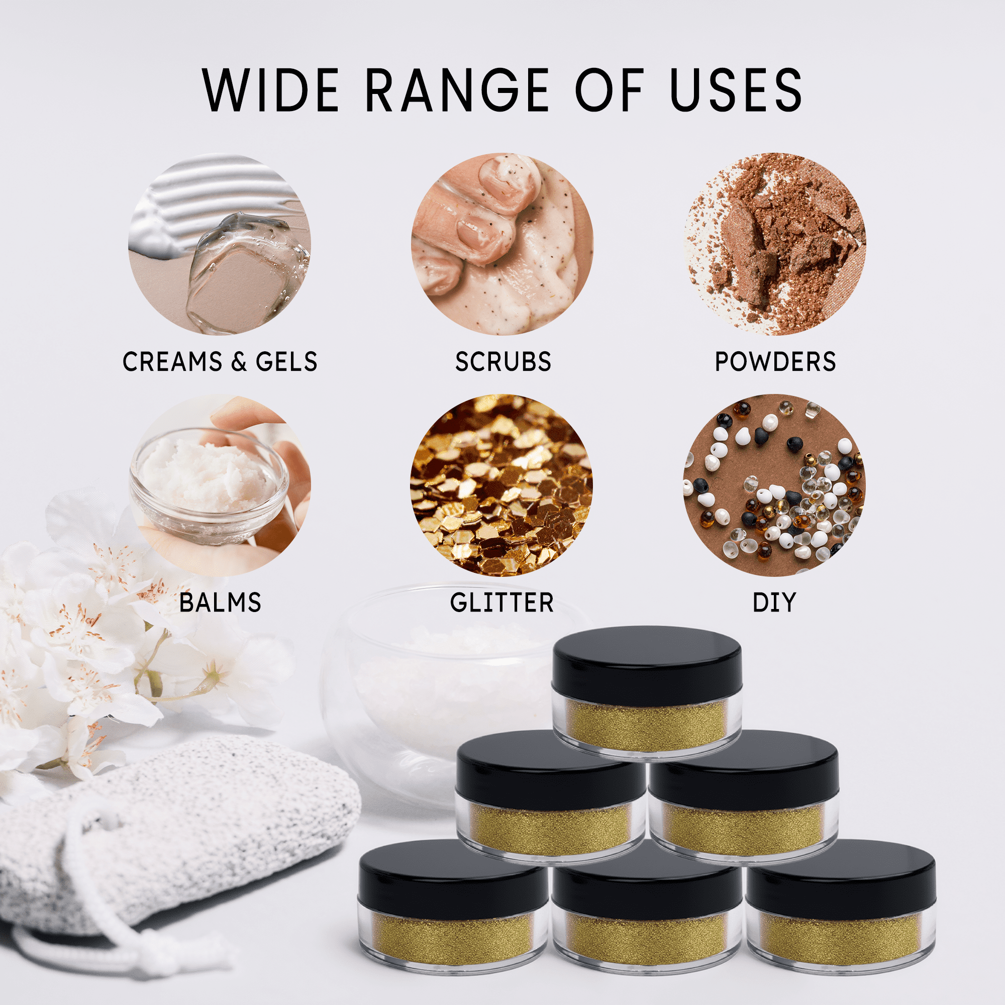Beauticom 1000 Pieces High Quality 10 Gram 10 ml (0.3 oz) Plastic Clear Round Cream Lotion Beauty Sample Jars (Black Lids)