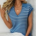 thumbnail image 5 of Jjayotai Women's V Neck Cap Sleeve Sweater Vest, Sleeveless Collared Striped Knit Tank Tops, 2025 Casual Trendy Outfits, Shirts for Women Blue^ XL, 5 of 6