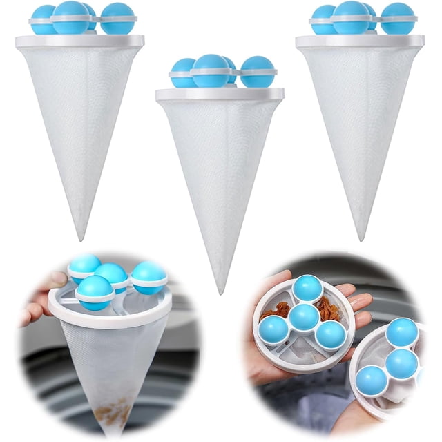 3PCS Floating Hair Filtering Mesh Removal,Pet Lint Removers Reusable Washing Machine Hair Filter Cleaning Mesh Bag,Lint Catcher for Washing Machine Wool Device Pet Dog Cat Hair Remover (Blue)