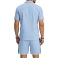 thumbnail image 4 of Xdegoge Mens 2 Piece Outfits Linen Short Sleeve Set Button Down Shirt and Shorts with Zipper Pockets Drawstring Summer Beach Casual Fashion Sets, 4 of 6