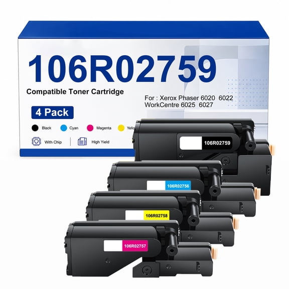 106R02759 106R02756 106R02757 106R02758 Toner Cartridge Compatible with Xerox Phaser 6020 6022 WorkCentre 6025 6027 Printer(4 Pack)