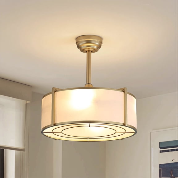 Sofucor 20" Modern Gold Ceiling Fan with Light, Dimmable Fabric Shade, Quiet DC Motor, 6-Speed Remote Control, Reversible, Timer, Flush Mount for Bedroom Living Room Dining Room