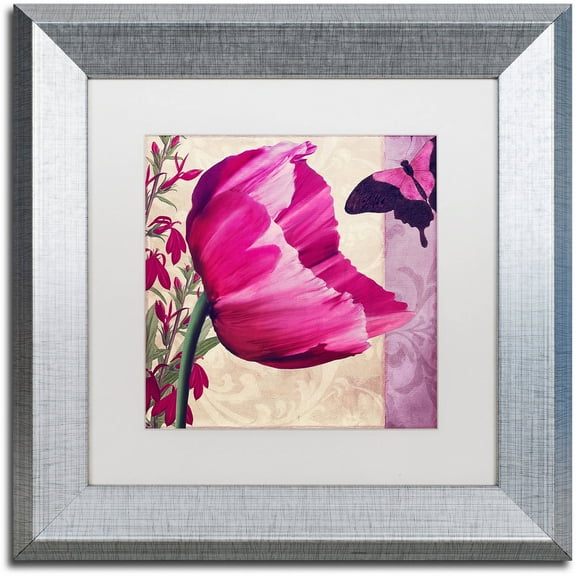 Trademark Fine Art " Pink Poppy II " Canvas Art by Color Bakery White Matte, Silver Frame