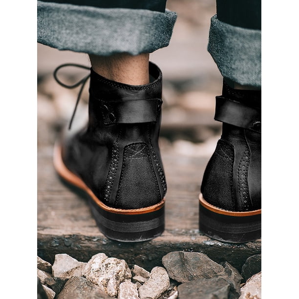 Retro Motorcycle Boots for Men Distressed Leather Vintage Biker
