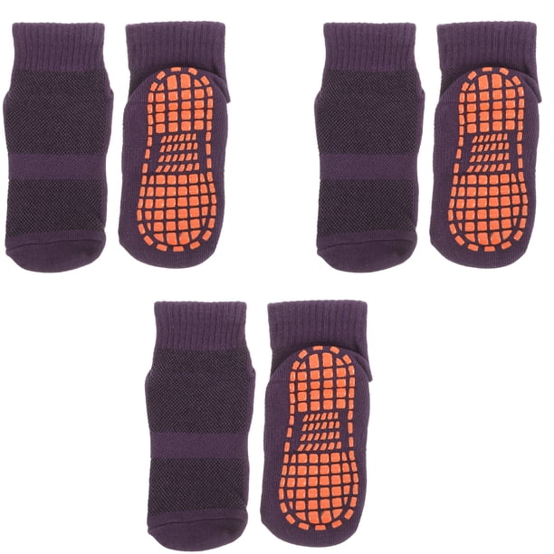 EeaseMX 3 pares de calcetines antideslizantes de algodón para niños, prácticos calcetines deportivos para trampolín, talla M (lavanda, para niños de 5 a 11 años)