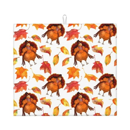 

Vsdgher Thanksgiving Turkey Leaves Print Dish Drying Mat Kitchen Counter Mat Dish Drying Pad for Dishes Utensils Pots and Pans 16 x 18
