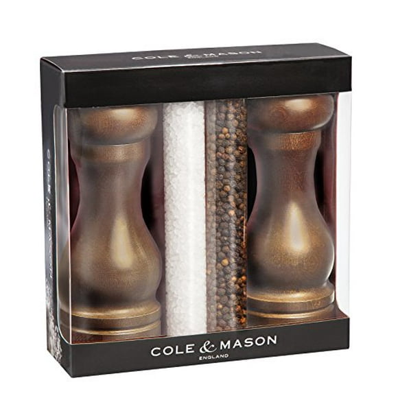 COLE & MASON Capstan Wood Salt and Pepper Grinder Gift Set - Wooden Mills Include Precision Mechanisms and Premium Sea Salt and Peppercorn Refills