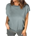 thumbnail image 2 of RYDCOT Womens Summer Tops 2025 Trendy Cap Short Sleeve T Shirts Casual Plain Back with Patch Crewneck Basic Blouses Plus Size Tops Trendy Outfits s Gray, 2 of 9