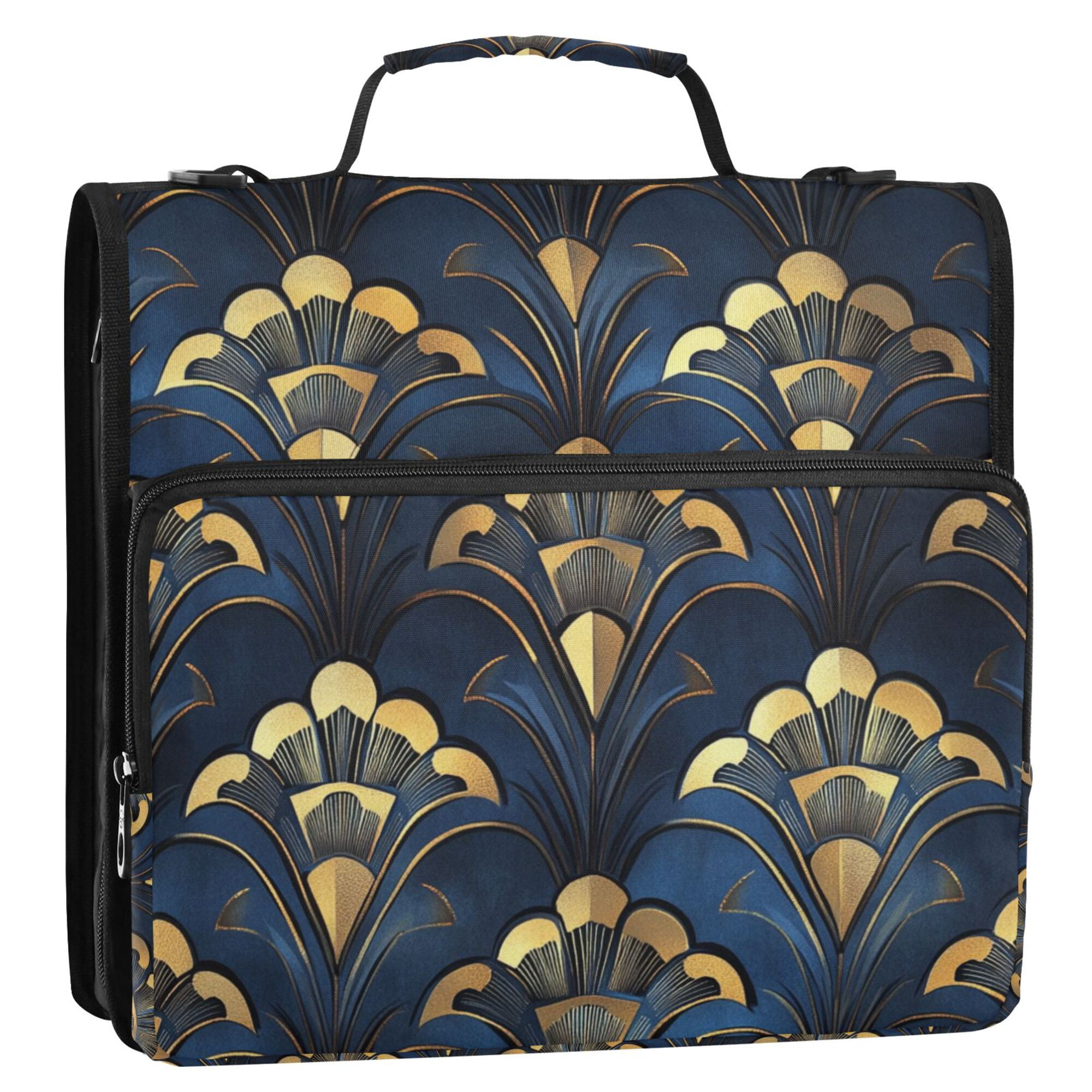 FORMRS Zipper Binder with Shoulder Strap 2-inch Ring 500 Sheet Capacity File Bag, Blue Art Pattern