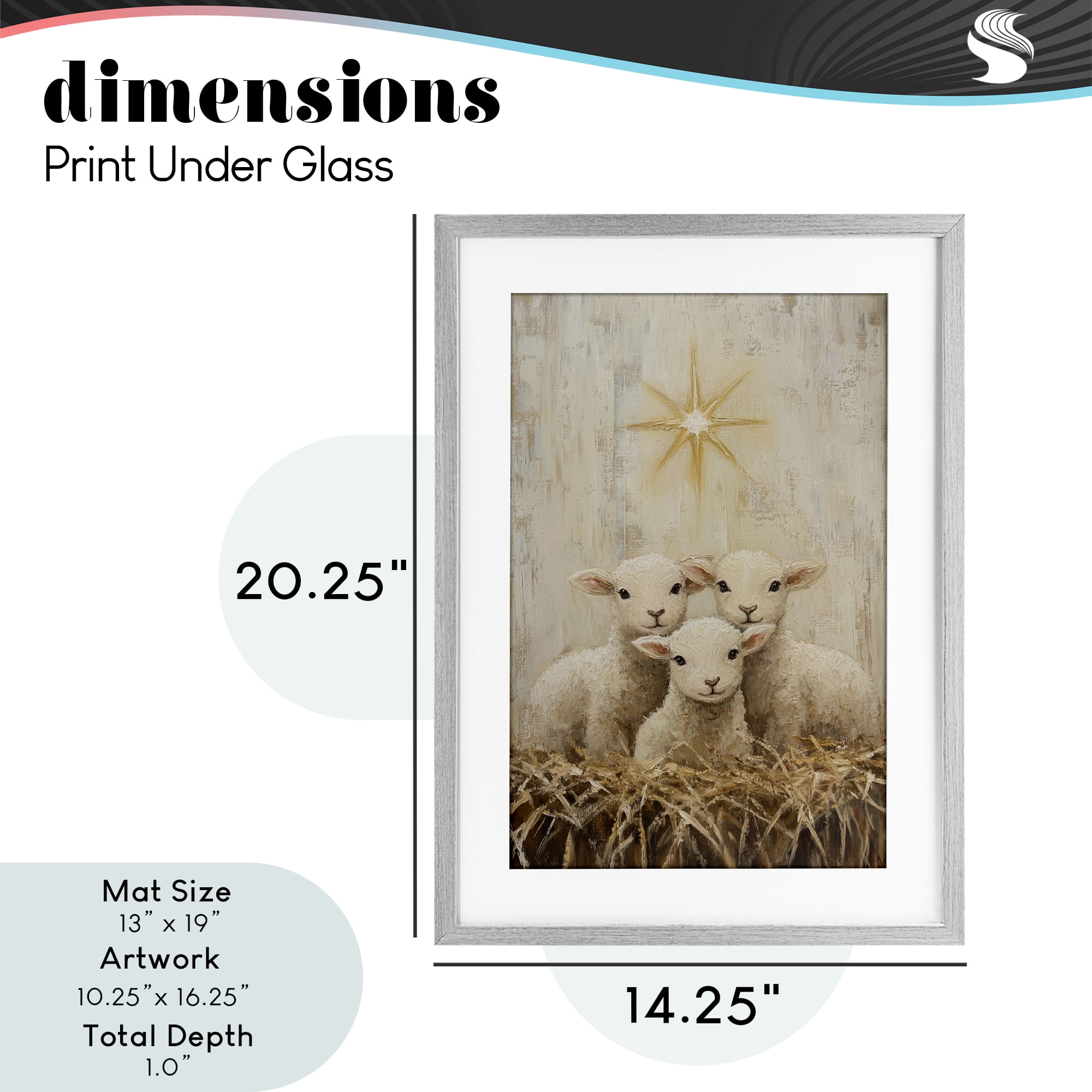 Christmas Lambs Trio Gray Framed Print Under Glass, design by Petal Prints Design