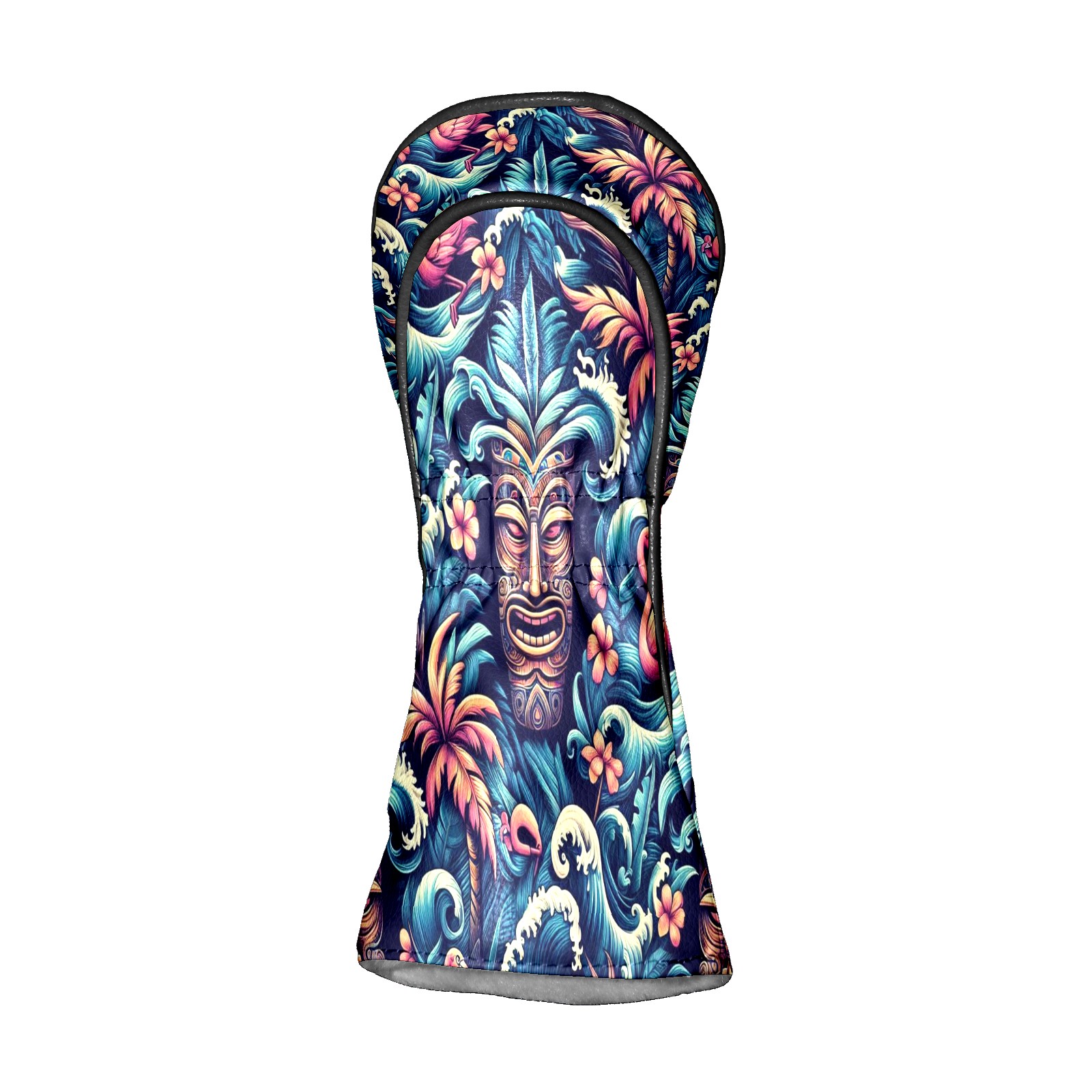 Golf Club Covers, Blue Tiki Flamingos Premium PU Leather Driver Hybrid Putter Head Covers with Velvet Lining, Waterproof Golf Gifts for Men Women