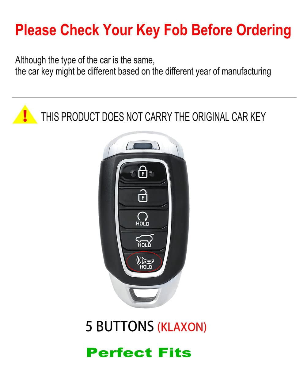 for Hyundai Key Fob Cover Case Metal Shell Smart Key Holder Protector Compatible for Kona Palisade Santa Fe Elantra GT Accent Veloster 5 Button