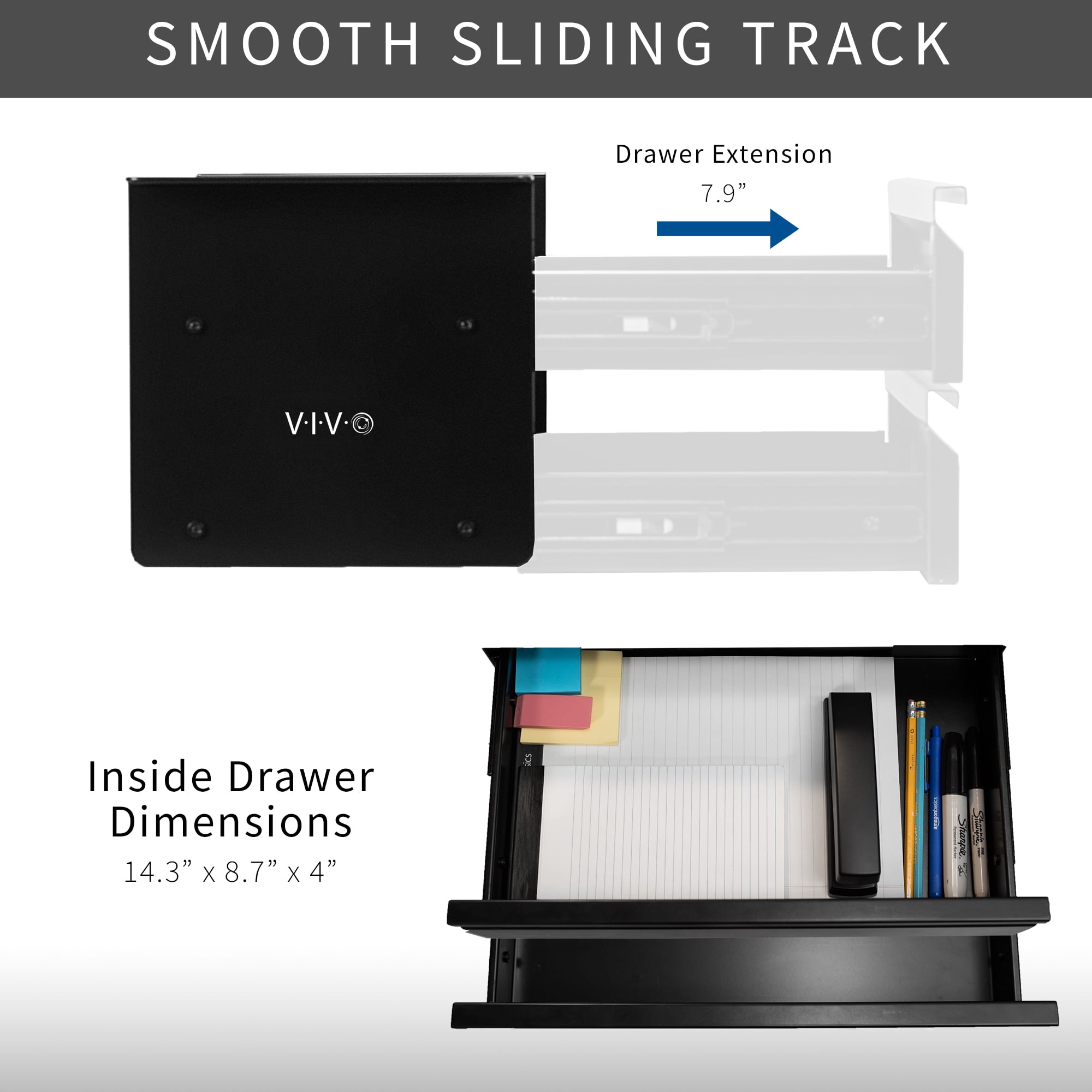 VIVO Black Dual Level 16" Pull Out Under Desk Storage Drawer Set without Shell