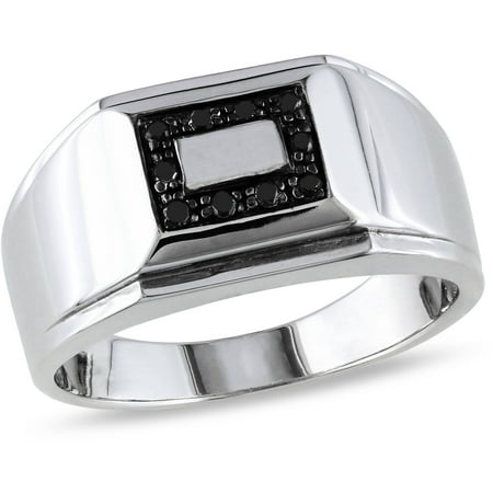 Asteria Men's Black Diamond Sterling Silver Fashion Ring