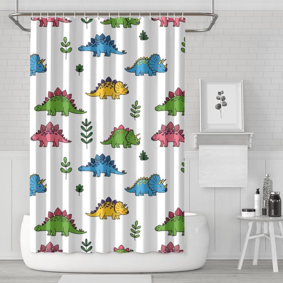 White Dinosaurs Plants Pattern Shower Curtain 72"x72" ,Bathroom Decorative Shower Curtains Set with 12 Hooks,Modern Waterproof Washable Shower Curtain