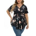 thumbnail image 4 of Gocolloa Plus Size Tops for Women 2025 Summer Short Sleeve V Neck Casual Shirts Dressy Pleated Wrap Tunic Top Blouses P168 Floral Print 1X, 4 of 6