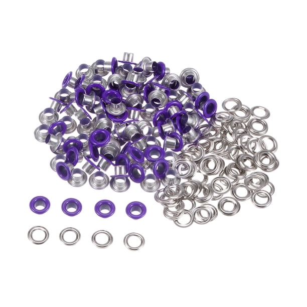 100 Juegos Ojales Kit Metal Ojales 4mm 0.16 Ojal Herramienta para Zapatos Ropa Cinturón Bolsa Bricolaje Proyecto, Púrpura