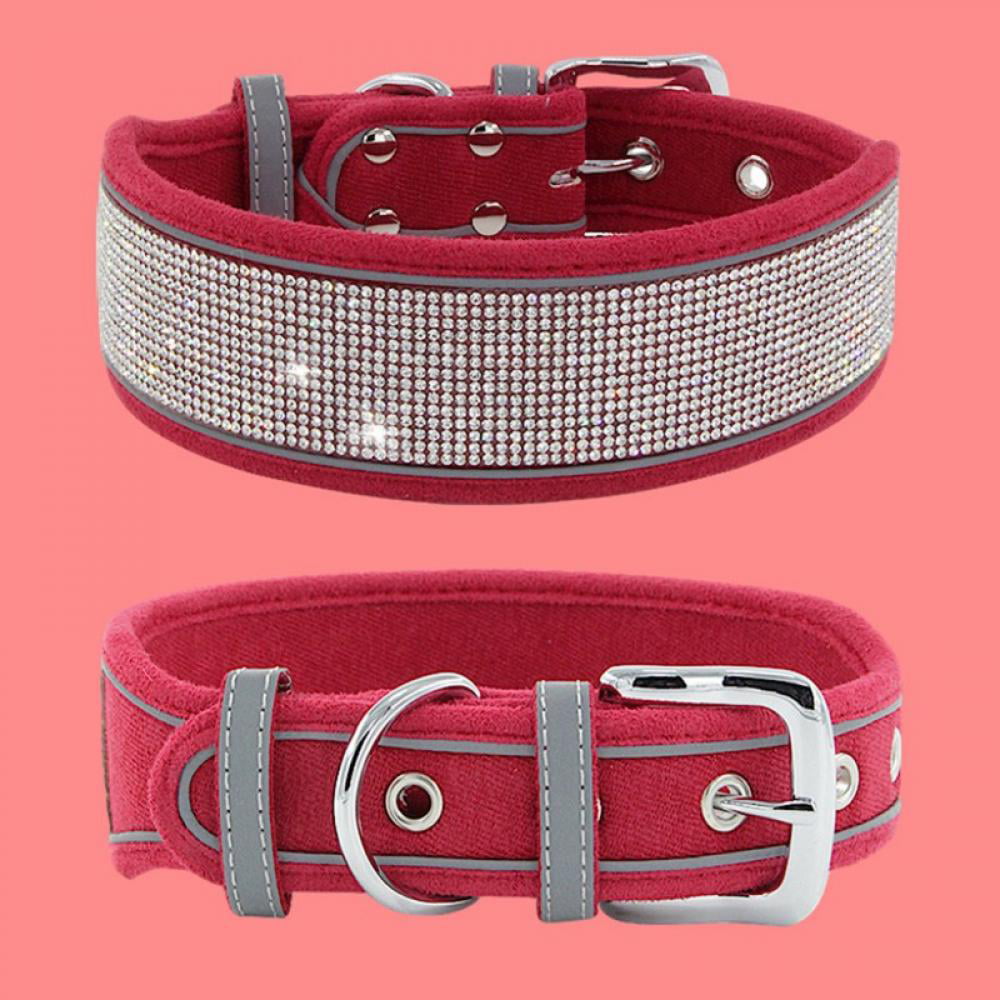 Bling Rhinestone Pet Dog Collar Adjustable Soft Suede Small Medium Black Pink
