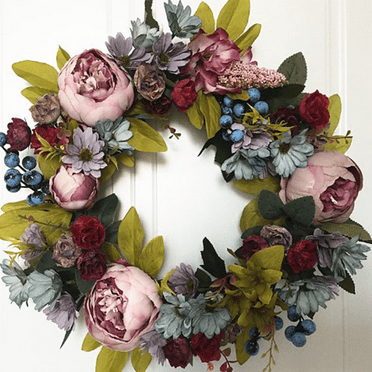 Designice Wreath Handcrafted Front Door Wreath,Natural Rattan Door Wreath，Plastic Artificial Leaves
