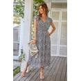 thumbnail image 4 of Floral Summer Womens Dress V Neck  Sleeve A-Line Bohemian Maxi Dress with Belted, 4 of 8