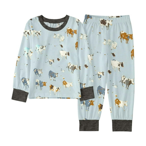 Bysome Toddler Boys Outfit Set Casual Cartoon Print Pajama Pants Set For Autumn Girls (2Y 9Y) Long Sleeve Crew Neck Cute Print Boys Clothing Set Light Blue Size 2-3 Years