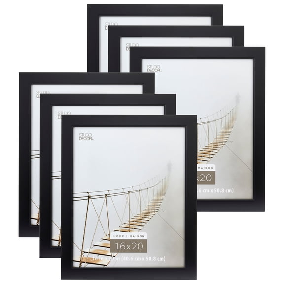 Studio Decor 16" x 20" Black Studio Frame, Home Collection - Includes Pre-attached Hanging Hardware, Horizontal or Vertical Display - MDF, Bulk 6 Pack