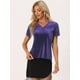 thumbnail image 4 of Camiseta casual de manga corta con cuello en V y parte superior de terciopelo para mujer Púrpura S, 4 of 5