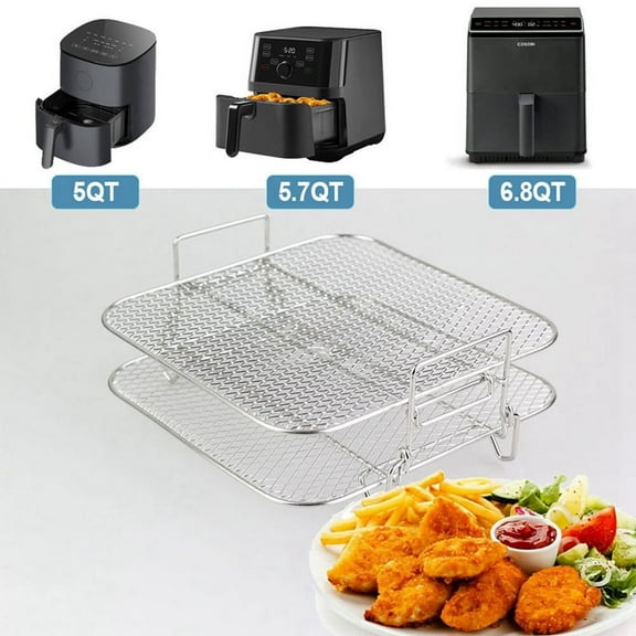 2-Layers Air Fryer Rack Stackable Grid Grilling Stainless Steel for 4.2-5.8QT Kitchen Oven Steamer Cooker