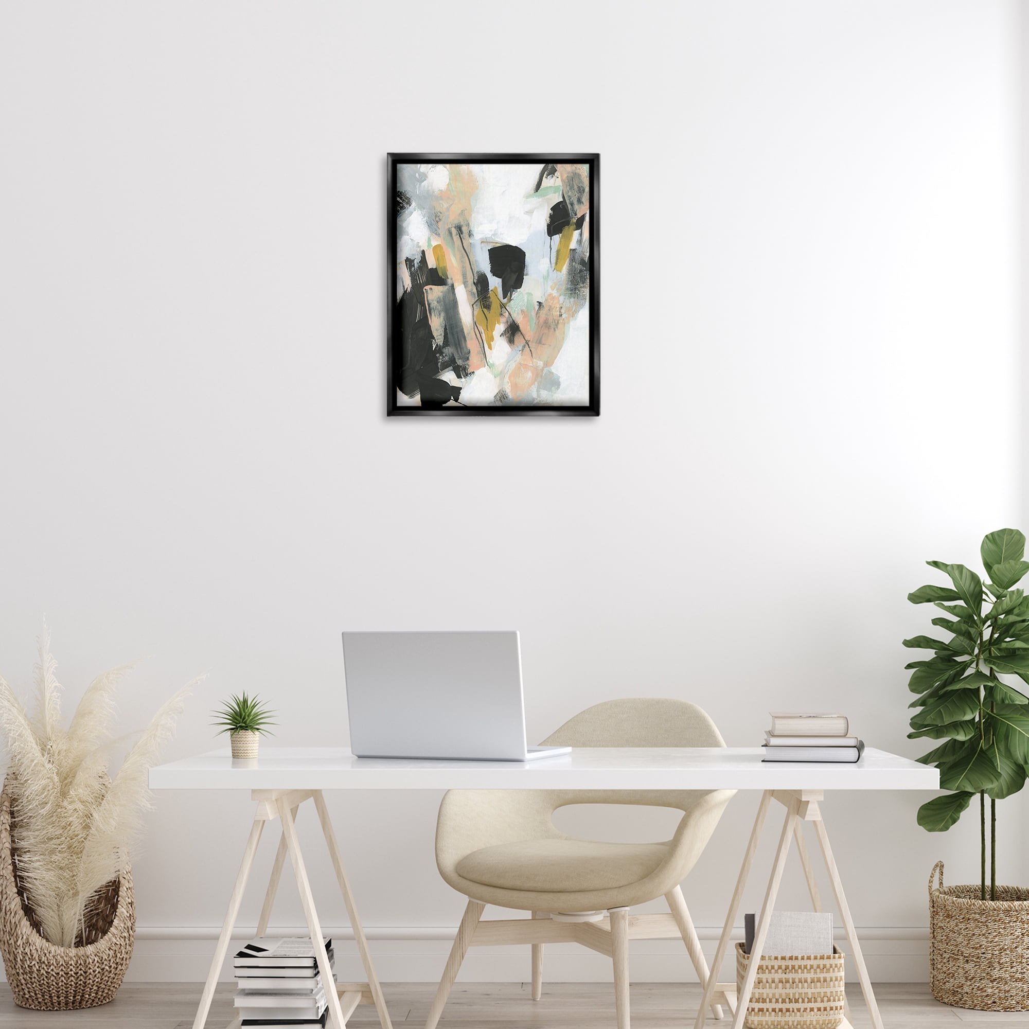 Stupell Industries Bold Streaks of Paint Abstract Painting Black Floater Framed Canvas Art Print Wall Art, 17 x 21