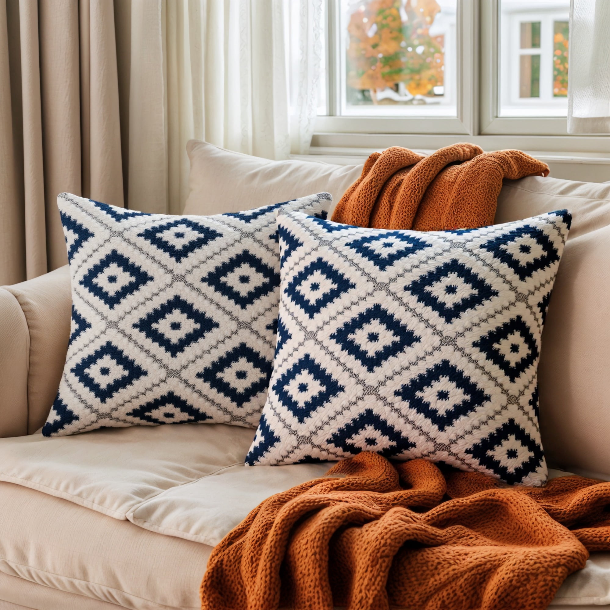 Unique Bargains 4 Pcs Soft Plush Throw Pillow Covers Navy Blue/Pink 16" x 16"