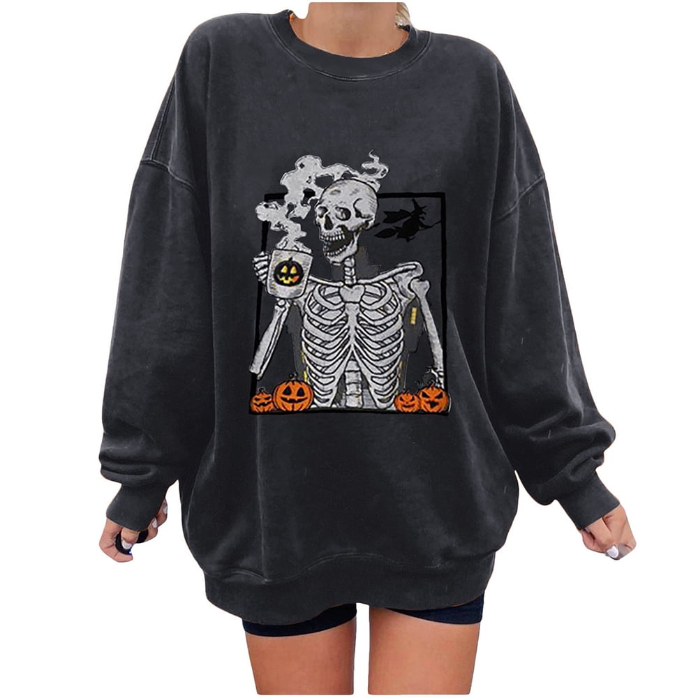 Woman Halloween Feminine Skull Crew Neck Sweatshirt 