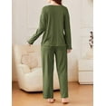 thumbnail image 5 of Ekouaer Womens Ribbed Knit Pajamas Set V Neck Long Sleeve Pj Set 2 Piece Loungewear Casual Sleepwear, 5 of 6