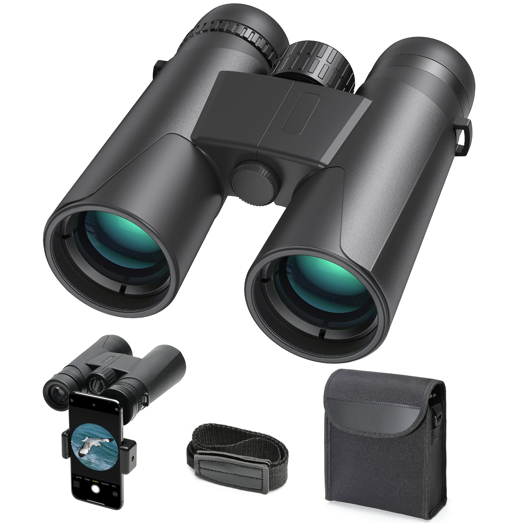 10x42 Binoculars for Adults Compact Waterproof Fog-Proof with Carrying Bag 