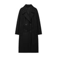 thumbnail image 4 of jtjvou Womens Long Pea Coat Notch Lapel Double Breasted Trench Coat Fall Winter Overcoat Long Jacket Black M, 4 of 9