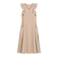 thumbnail image 3 of Lmueinov 2026 Women's V Neck Ruffle Cap Sleeve Cotton Maxi Dress, 100% Pure Cotton Loose Fit Side Pockets Casual Vacation Flowy Long Dress S-2XL, 3 of 5