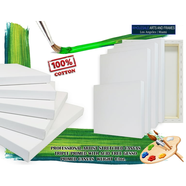 Stretched Canvas 8x8 10 Pack 10 oz. Triple Primed, Professional Artist  White Canvas, 100% Cotton, Art Supplies for Crafts, Gesso-Primed for Oil