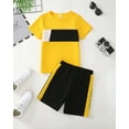 thumbnail image 2 of 9Y Big Boys Clothes 10Y Boys 2PCS Summer Outfits Set Crew Neck Big Boys Short Sleeve Color-blocked Top Shorts Set Yellow, 2 of 7